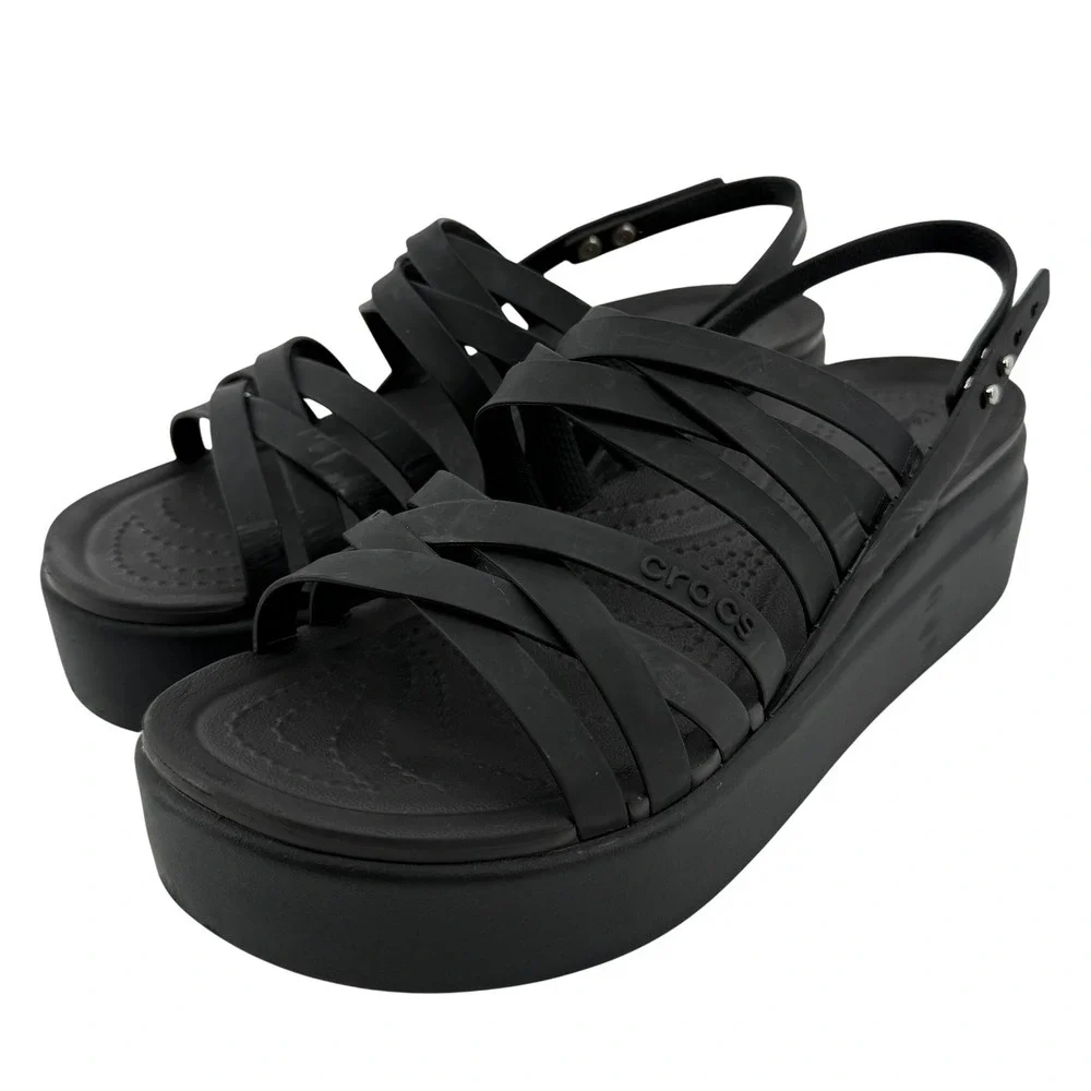 Crocs Brooklyn Strappy Low Wedge Sandal Black Women 7 Comfort LiteRide Y2K